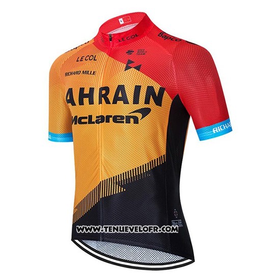 2020 Maillot Ciclismo Bahrain Mclaren Rouge Orange Noir Manches Courtes et Cuissard